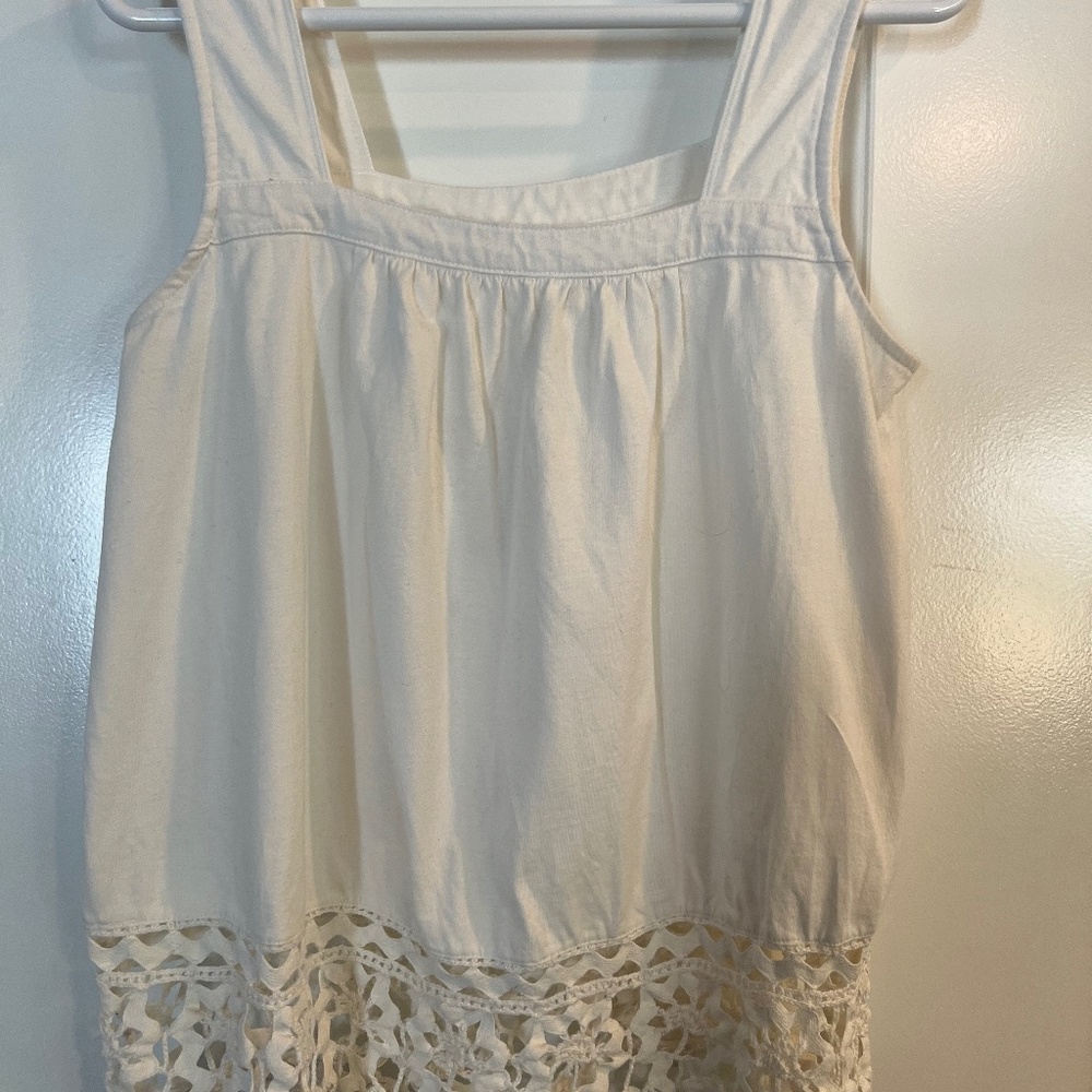 Cream Anthropologie Tank with Scalloped Trim